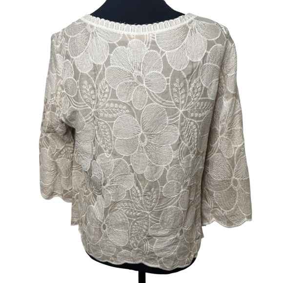 Solitaire | Cream Boho Floral Embroidered Blouse with Bell Sleeves | Sz M - Picture 3 of 7
